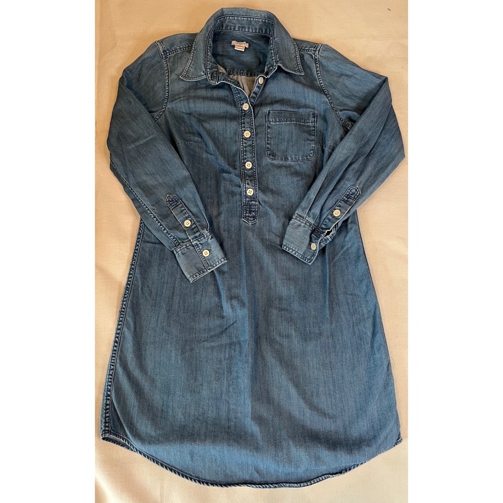 J.Crew Women's Chambray Denim Shirt Dress Blue Cotton XXS A0112